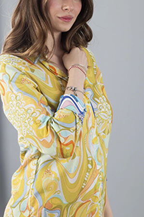 VUAL UZUN KOLLU DESENLİ GÖMLEK SARI ÇİÇEK