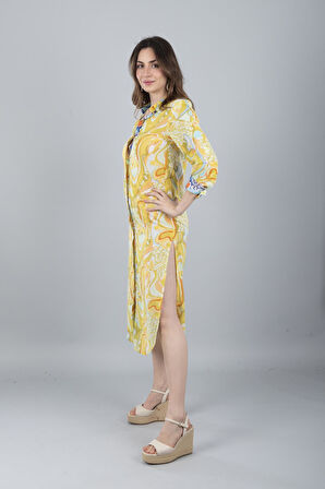 VUAL UZUN KOLLU DESENLİ GÖMLEK SARI ÇİÇEK