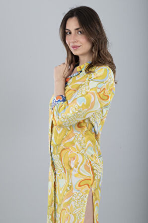 VUAL UZUN KOLLU DESENLİ GÖMLEK SARI ÇİÇEK