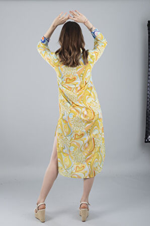 VUAL UZUN KOLLU DESENLİ GÖMLEK SARI ÇİÇEK