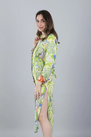 VUAL UZUN KOLLU DESENLİ GÖMLEK YEŞİL ÇİÇEK