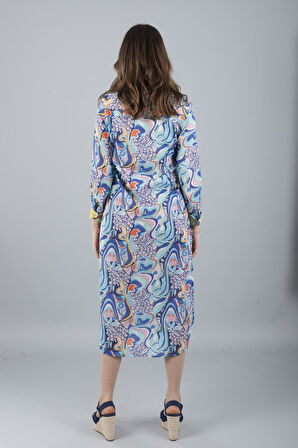 VUAL UZUN KOLLU DESENLİ GÖMLEK MAVİ ÇİÇEK