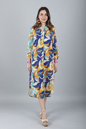 VUAL UZUN KOLLU DESENLİ GÖMLEK LACİVERT ÇİÇEK