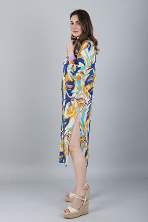 VUAL UZUN KOLLU DESENLİ GÖMLEK LACİVERT ÇİÇEK