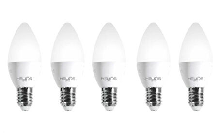 5 Adet Helios 8W LED Buji Ampul 6500K Beyaz Işık E-14 İnce Duy ( Avize Ampulü )