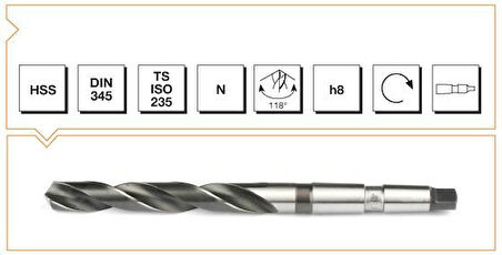 Makina Takım HSS DIN 345 RN Mors Konik Saplı Matkap Ucu 36 mm-MTE B00004003600