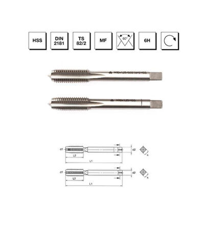 Makine Takım Hss Dın 2181 2'Li El Kılavuzu M24 X1.5 (6H)-Mte B00102032406