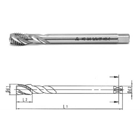 Makine Takım M4 Hss-E Din376/C Helis Kanallı Makine Kılavuzu-Mte