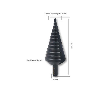 Makina Takım HSS 13 Kademeli Sac Delme Matkabı 4-39 mm - MTE B00314010539