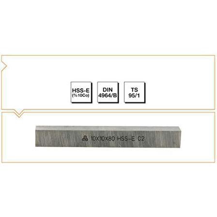 Makine Takım 10X10X100 Hss - E (%10Co) Dın 4964/B Kare Kesitli Torna Kalemi-Mte B00401010100
