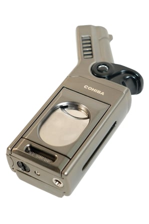 Cohiba Tek Torch Pürmüz Dahili S-V Cut & İğneli Gunmetal Metal Puro Çakmağı - TR9482
