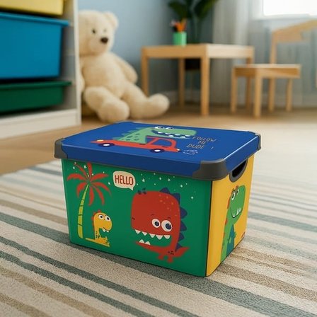 Qutu Dinozor Figürlü Oyuncak Kutusu - Renkli - 17 Lt