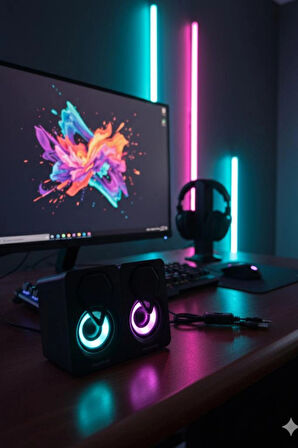 Polygold PG-1046 Mini Dijital 2.0 Multimedia USB RGB Aydınlatmalı Stereo Hoparlör Seti