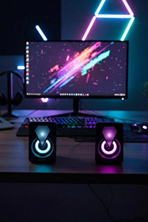 Polygold PG-1046 Mini Dijital 2.0 Multimedia USB RGB Aydınlatmalı Stereo Hoparlör Seti