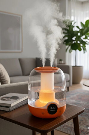 Glr K07 Turuncu Çift Spreyli Ultrasonik Sessiz Hava Nemlendirici ve Gece Lambası | 3L Kapasite