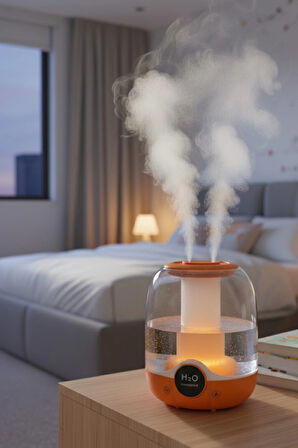 Glr K07 Turuncu Çift Spreyli Ultrasonik Sessiz Hava Nemlendirici ve Gece Lambası | 3L Kapasite