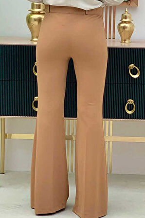 Bel Fermuarlı İspanyolpaça Pantolon 0231 Taba