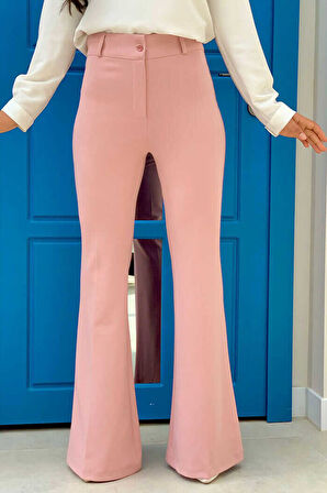 Bel Fermuarlı İspanyolpaça Pantolon 0231 Pudra