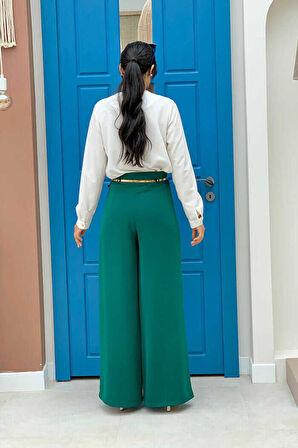 Fermuarlı Kemer Aksesuarlı Pantolon Etek 0125 Zümrüt