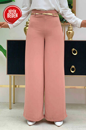 Büyük Beden Fermuarlı Kemer Aksesuarlı Pantolon Etek 0125-1 Somon