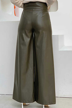 Fermuarlı Düğme Detaylı Deri Cepli Pantolon 0253 Haki