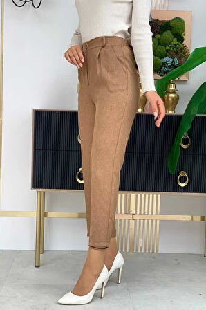 Fermuarlı Cep Detaylı Kalem Pantolon 0255 Taba