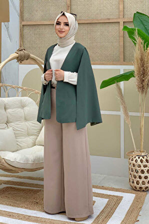 Pelerin Kol Görünümlü Düz Astarlı Ceket 7666 Mint