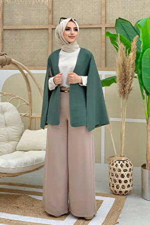 Pelerin Kol Görünümlü Düz Astarlı Ceket 7666 Mint