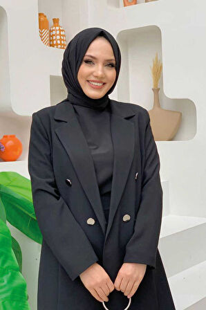 Düğme Detaylı Kısa Ceket Pantolon Takım 8352 Siyah