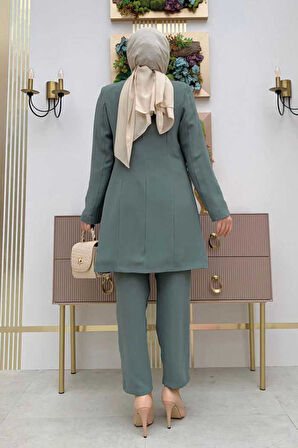 Düğme Detaylı Kısa Ceket Pantolon Takım 8352 Mint