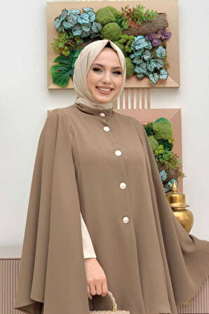 Pelerinli Düğme Detay Ceket ve Pantolon Takım 8354 Vizon