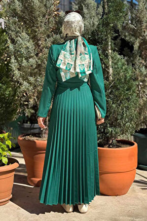 Ceket Görünümlü Eteği Piliseli Elbise 3700 Zümrüt