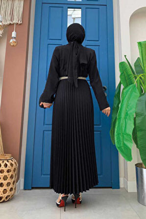 Ceket Görünümlü Eteği Piliseli Elbise 3700 Siyah