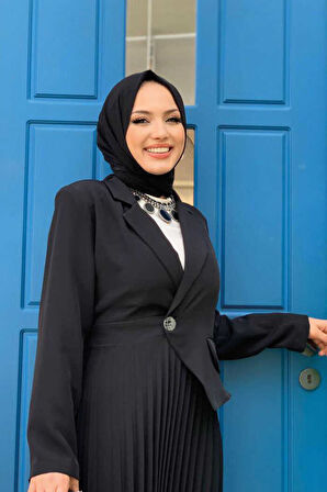 Ceket Görünümlü Eteği Piliseli Elbise 3700 Siyah