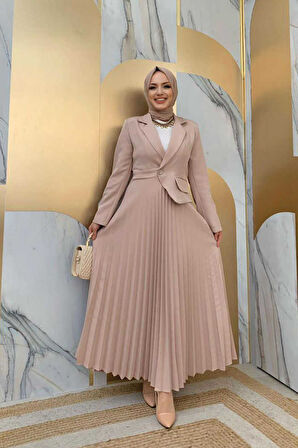 Ceket Görünümlü Eteği Piliseli Elbise 3700 Taş