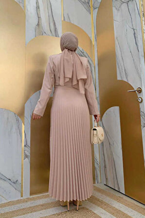 Ceket Görünümlü Eteği Piliseli Elbise 3700 Taş