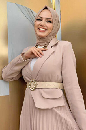 Ceket Görünümlü Eteği Piliseli Elbise 3700 Taş