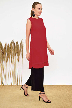 Kat Görünüm Sıfır Kol İçlik Tunik 2340 Bordo