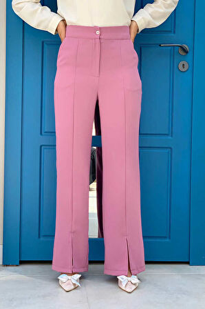 Bym Fashion Fermuarlı Yırtmaç Detaylı Cepli Krep Pantolon 0271 Pudra