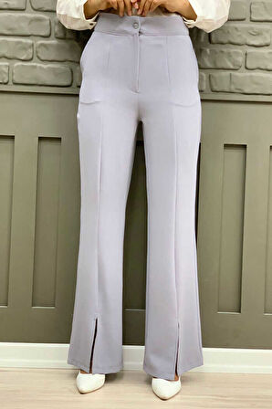 Bym Fashion Fermuarlı Yırtmaç Detaylı Cepli Krep Pantolon 0271 Gri