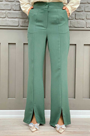 Bym Fashion Fermuarlı Yırtmaç Detaylı Cepli Krep Pantolon 0271 Mint