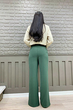 Bym Fashion Fermuarlı Yırtmaç Detaylı Cepli Krep Pantolon 0271 Mint