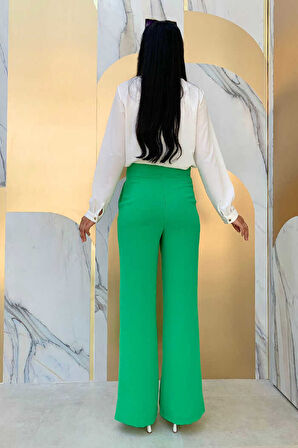 Bym Fashion Fermuarlı Yırtmaç Detaylı Cepli Krep Pantolon 0271 Yeşil