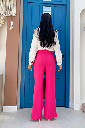 Bym Fashion Fermuarlı Yırtmaç Detaylı Cepli Krep Pantolon 0271 Fuşya