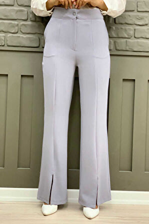 Bym Fashion Fermuarlı Yırtmaç Detaylı Cepli Krep Pantolon 0271 Gri