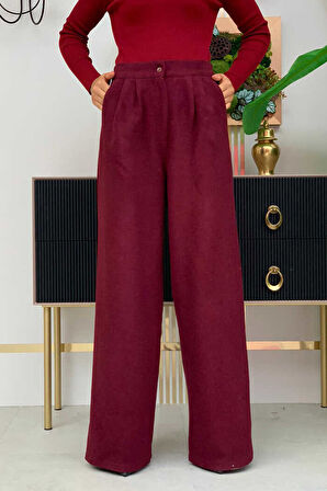 Fermuarlı Cep Detaylı Kaşe Pantolon 0272 Bordo