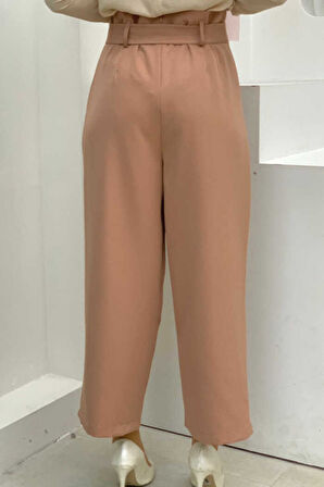 Fermuarlı Bel Bağcıklı Pantolon 0174 Taba