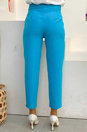Fermuarlı Cep Detaylı Kalem Pantolon 0201 Mavi