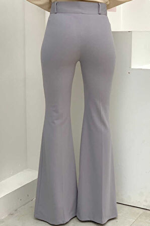 Bym Fashion Bel Fermuarlı İspanyolpaça Pantolon 0231 Gri