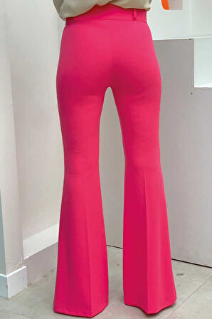Bym Fashion Bel Fermuarlı İspanyolpaça Pantolon 0231 Fuşya